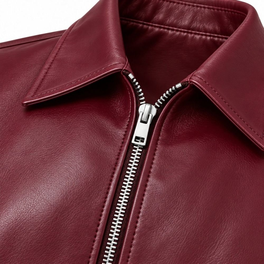 Close-up of the nickel zip and collar